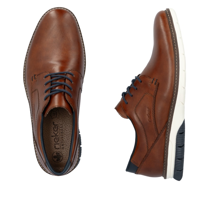 Kastanienbraune Rieker Herren Schnürschuhe 14402-24 mit der Komfortweite G 1/2. Schuh von oben, liegend.