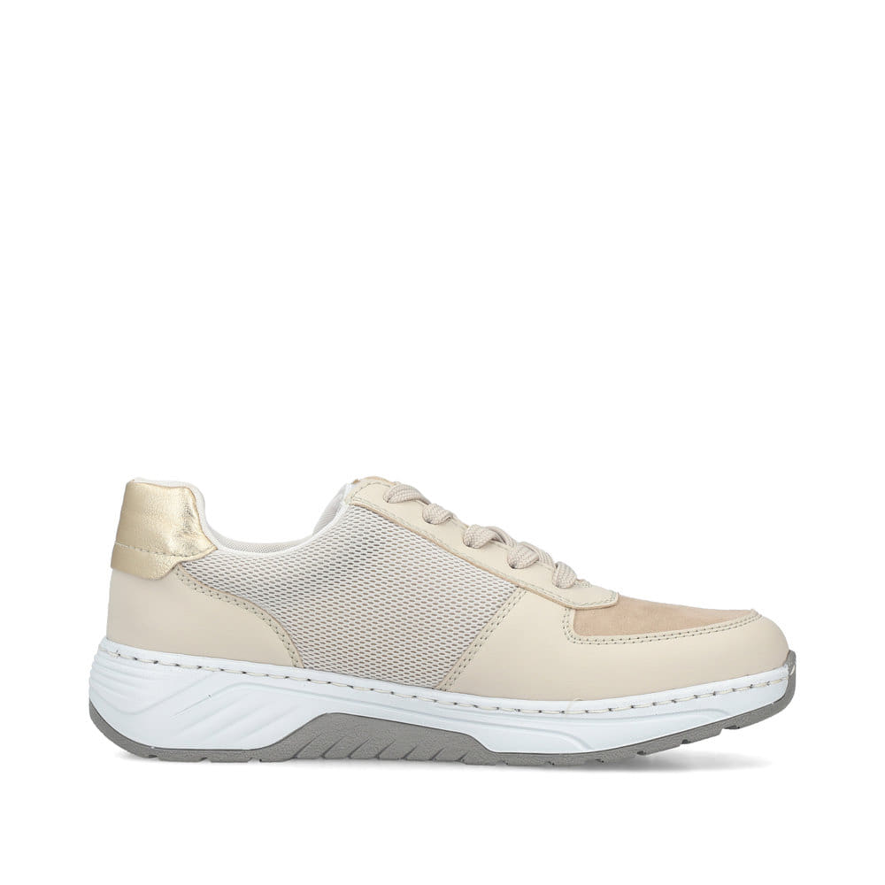 Beige Rieker Damen Sneaker Low 53101-60 mit Reißverschluss sowie Extraweite H. Schuh Innenseite.