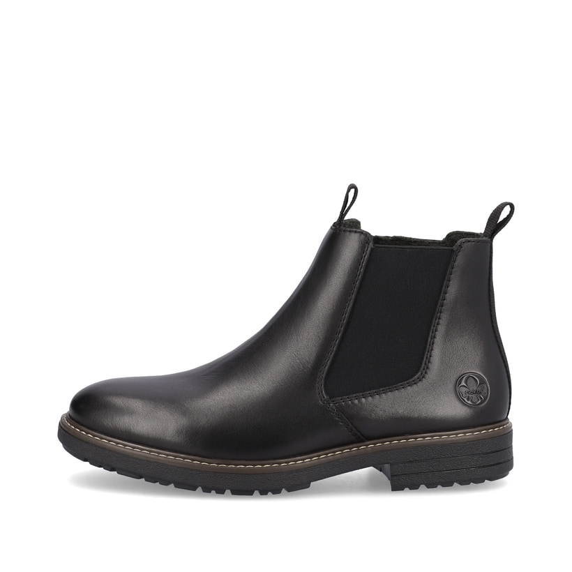 Stahlschwarze Rieker Herren Chelsea Boots 33180-00 mit einem Reißverschluss. Schuh Außenseite.