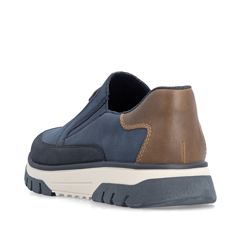 Mocassins Rieker bleus pour homme B9350-14 avec bande élastique. Chaussure vue de dessus.