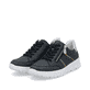 Blaue Rieker Damen Sneaker Low N1313-14 mit Reißverschluss sowie Extraweite H. Schuhpaar seitlich schräg.