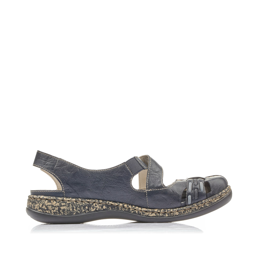 Blaue Rieker Ballerinas 46377-14 mit einem Klettverschluss. Schuh Innenseite.