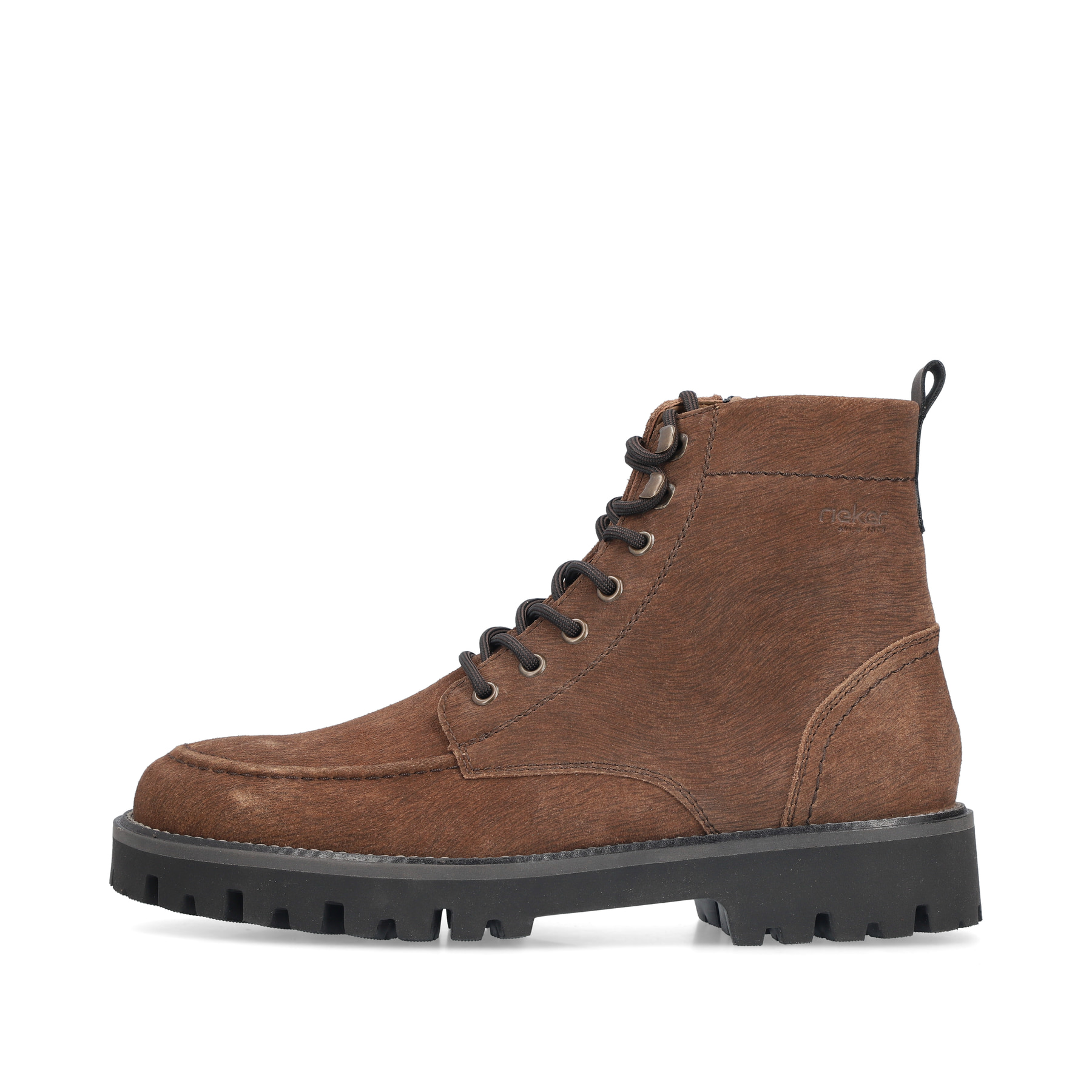 Braune Rieker Herren Schnürstiefel 30414-25 aus Rauleder mit Bergsteiger-Ösen. Schuh Außenseite.