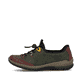 Dunkelgrüne Rieker Damen Slipper N3271-54 mit farbenfrohen Details. Schuh Außenseite.