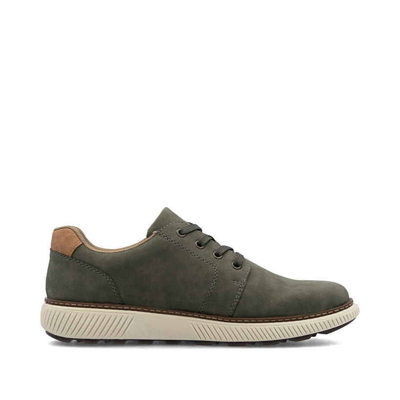 Baskets basses Rieker vertes pour homme B3317-54 avec membrane RiekerTEX. Chaussure vue de l'arrière.