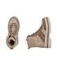 Beige Rieker Damen Schnürstiefel Y6230-62 mit Schaftkragen sowie Reißverschluss. Schuh von oben, liegend.