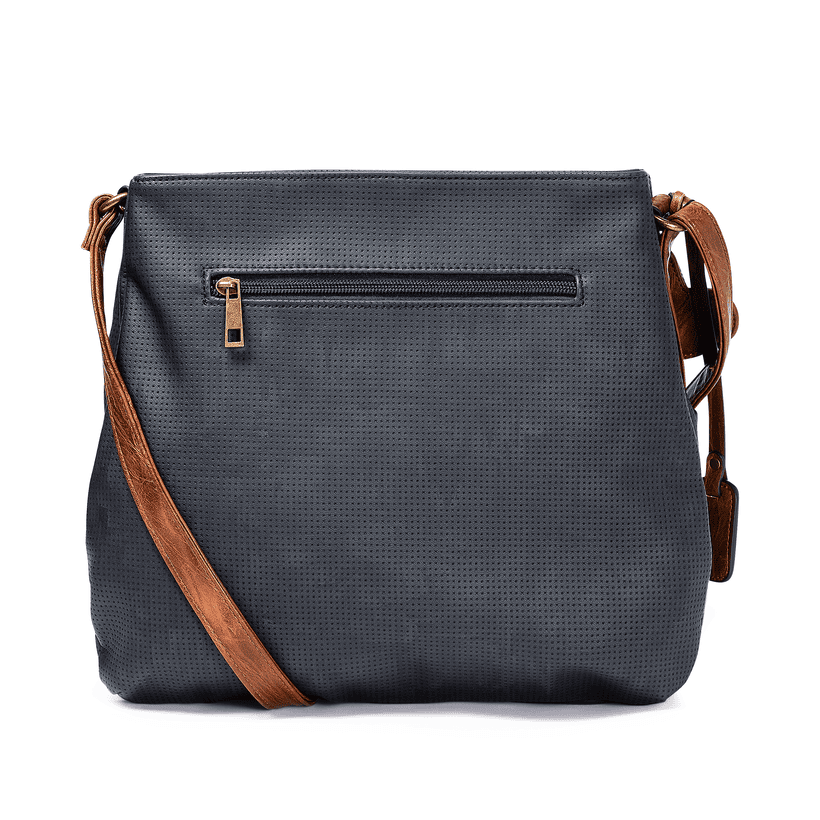 Sac à bandoulière Rieker H1005-14 bleu avec fermeture éclair et pendentif en forme de cœur. Verso.