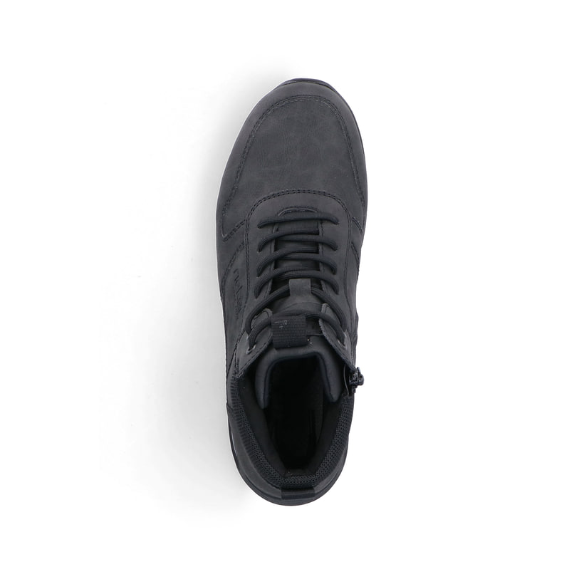 Schwarze Rieker Herren Schnürstiefel B1024-00 mit Rieker Air Sohlenfenster. Schuh von oben.