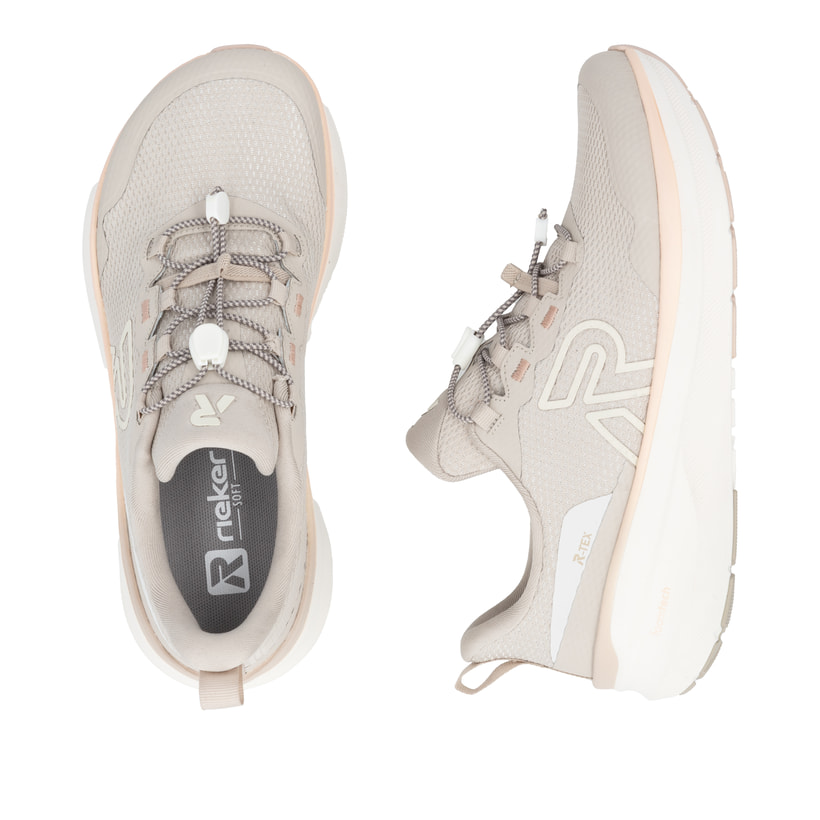Beige Rieker Sport Damen Sneaker Low W4300-60. Schuh von oben, liegend.