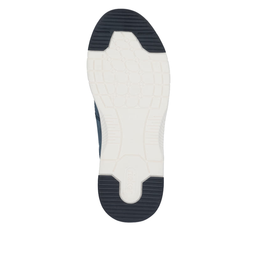 Blaue Rieker Herren Slipper 19550-14 mit einem Gummizug sowie Komfortweite G 1/2. Schuh Laufsohle.