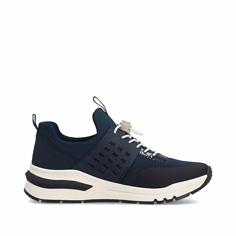 Dunkelblaue Rieker Damen Sneaker Low M6651-14 mit Gummizug sowie Extraweite H. Schuh Innenseite.