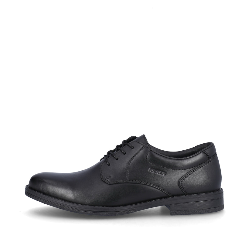 
Mitternachtsschwarze Rieker Herren Schnürschuhe 10304-00 mit einer Profilsohle. Schuh Außenseite