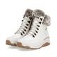 Weiße Rieker Damen Schnürstiefel W0063-80 mit wasserabweisender TEX-Membran. Schuhpaar seitlich schräg.