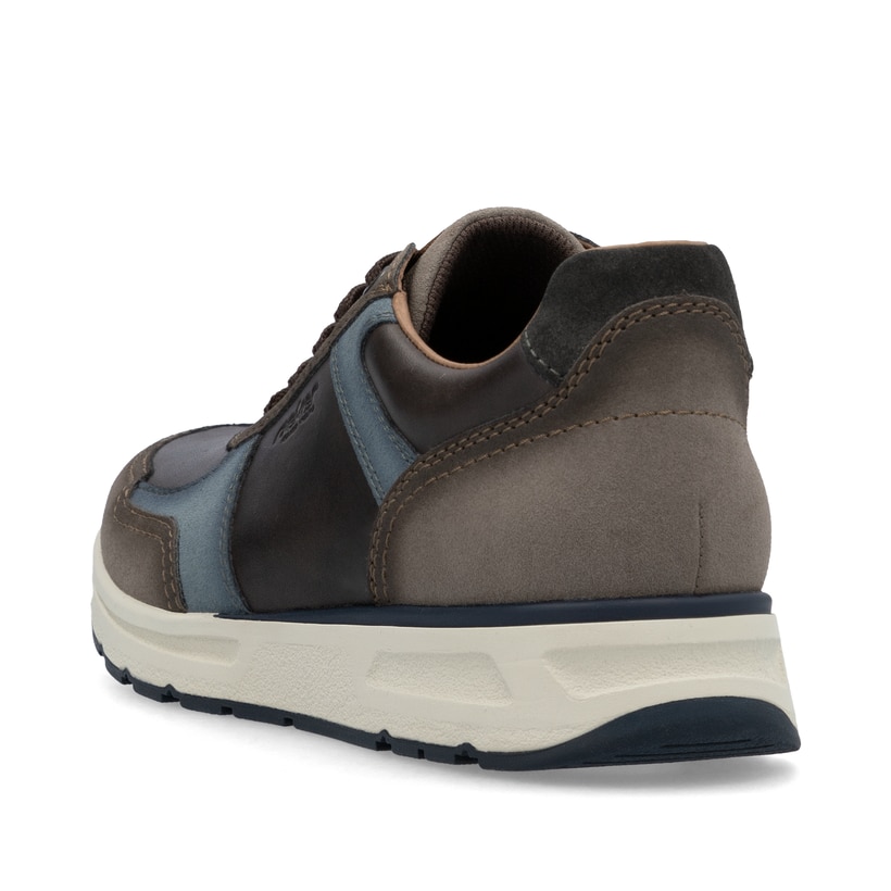 Braune Rieker Herren Sneaker Low B0704-25 mit einem Reißverschluss. Schuh von hinten.