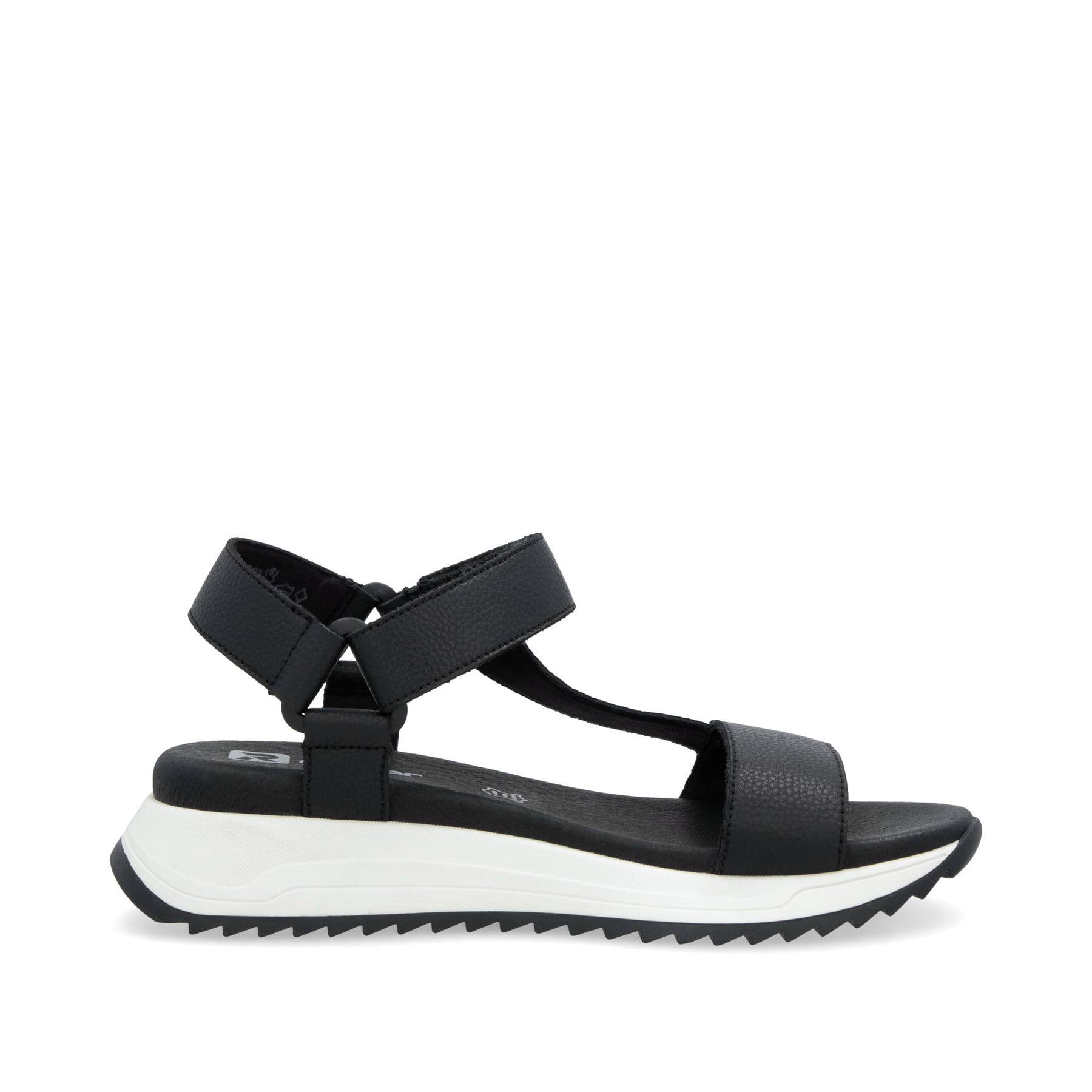 Schwarze Rieker Damen Trekkingsandalen W2951-00 mit einem Klettverschluss. Schuh Innenseite.