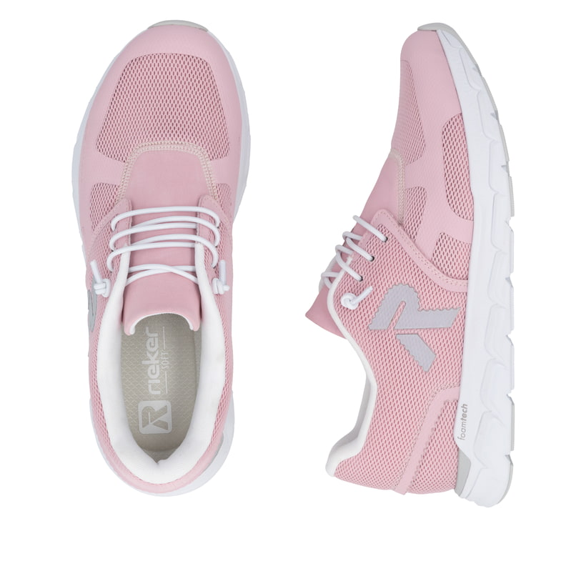 Rosa Rieker Sport Damen Sneaker Low M9000-33. Schuh von oben, liegend.