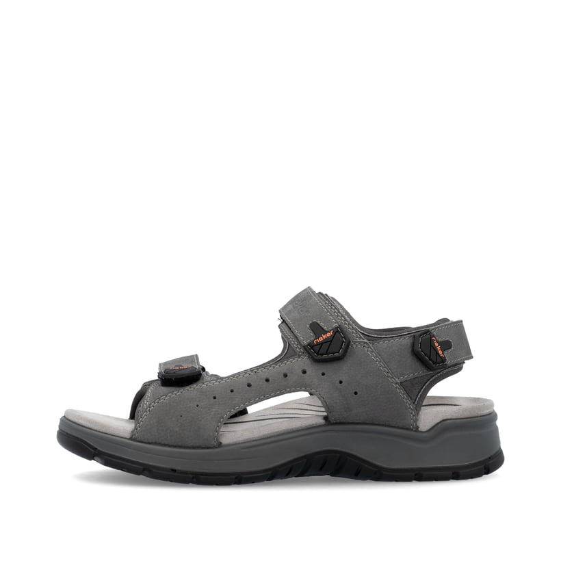 Graue Rieker Herren Trekkingsandalen 26951-40 mit einem Klettverschluss. Schuh Außenseite.