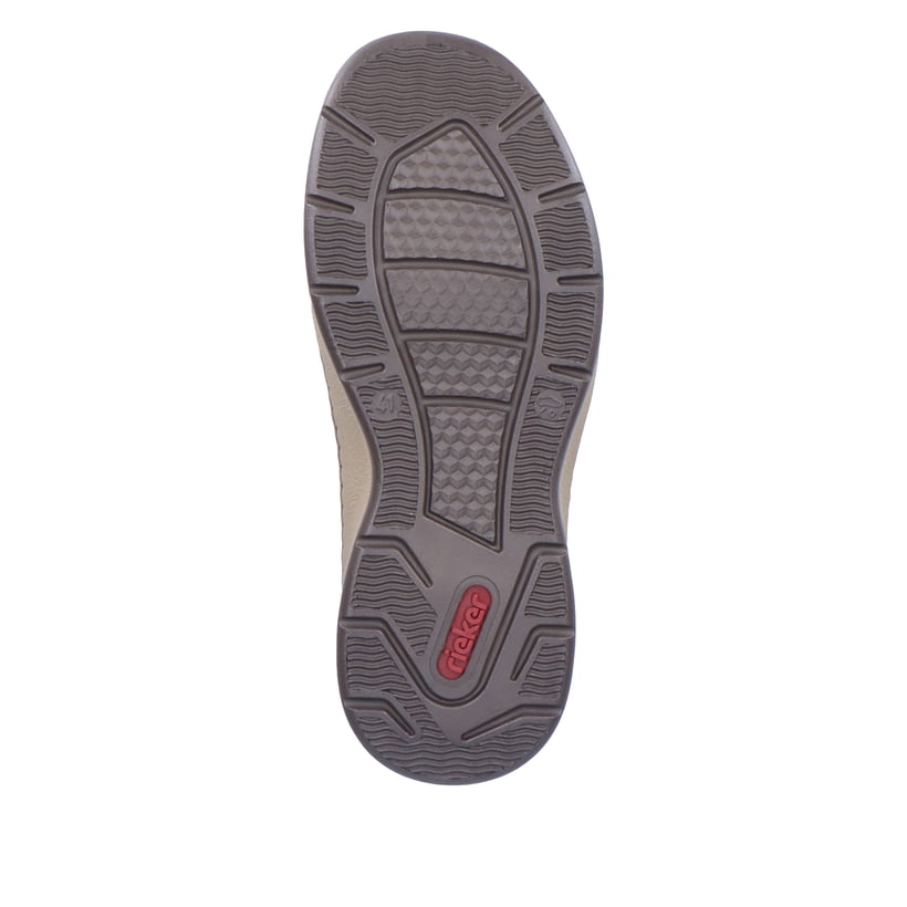 
Holzbraune Rieker Herren Slipper 14362-24 mit einer schockabsorbierenden Sohle. Schuh Laufsohle