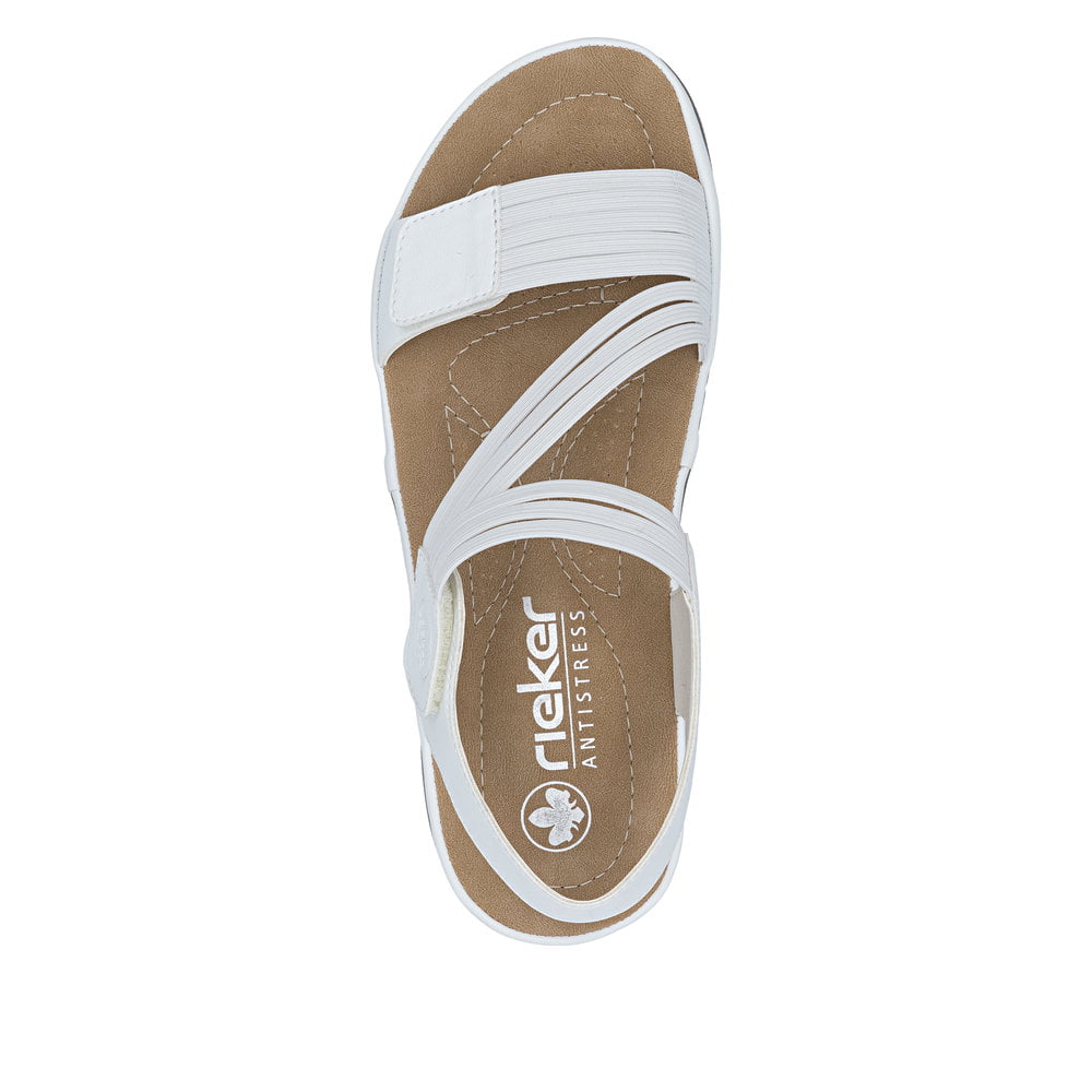 Weiße Rieker Damen Trekkingsandalen 64870-81 mit einem Klettverschluss. Schuh von oben.