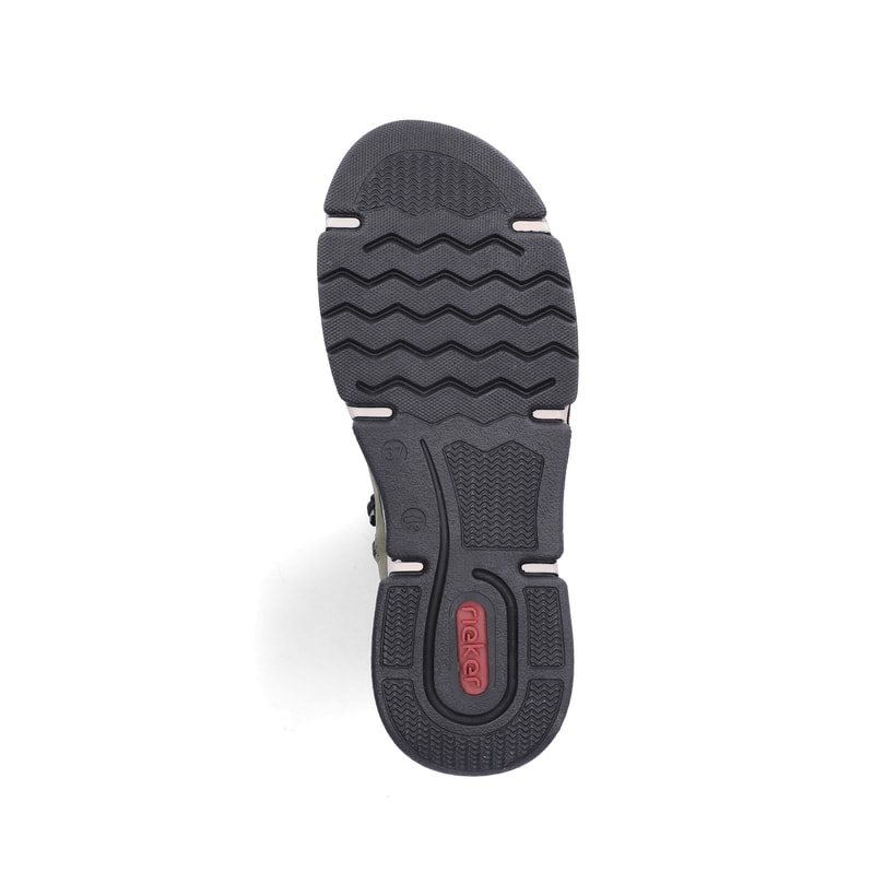 Khaki-schwarze Rieker Damen Schnürstiefel 45912-54 mit markanter Anflechter-Naht. Schuh Laufsohle.