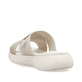 Beige vegane Rieker Damen Pantoletten V2105-60 mit einer ultraleichten Sohle. Schuh von hinten.