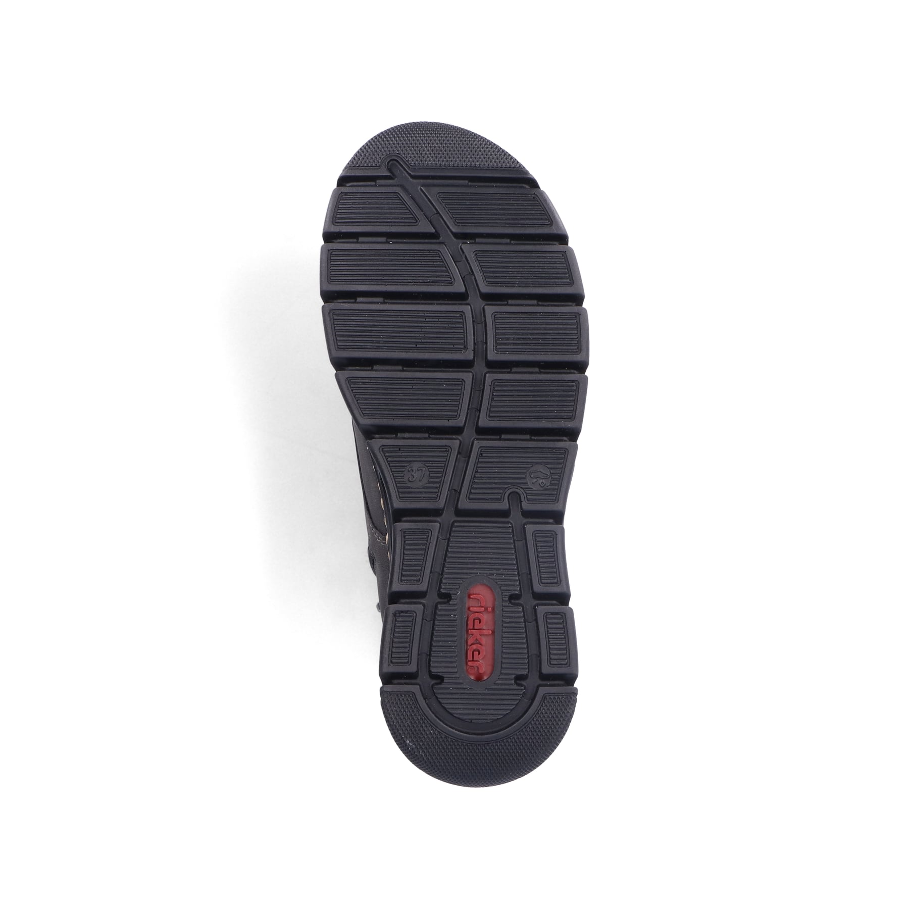 Graue Rieker Damen Schnürstiefel 55031-45 mit einer schockabsorbierenden Sohle. Schuh Laufsohle