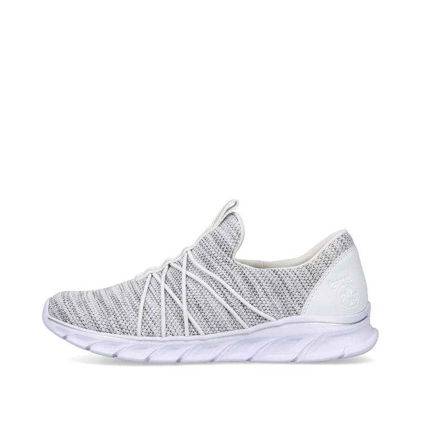 Grüne Rieker Damen Slipper 54071-80 mit ultra leichter und flexibler Sohle. Schuh Außenseite.