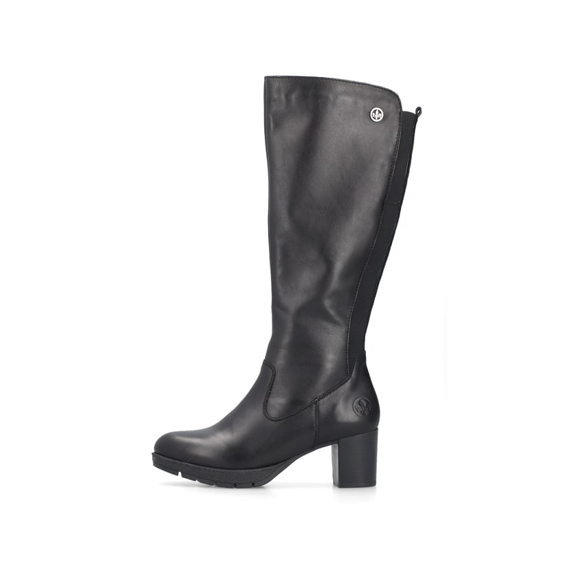 Schwarze Rieker Damen Hochschaftstiefel 77684-00 aus Glattleder. Schuh Außenseite.