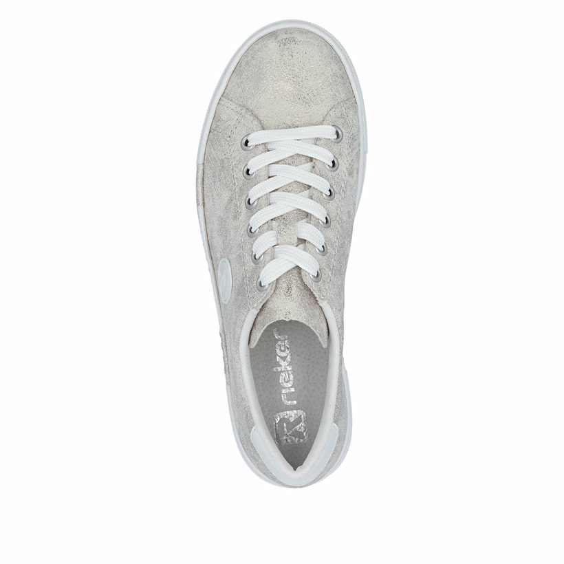Metallische Rieker Damen Sneaker Low N49W1-90 mit einer Schnürung. Schuh von oben.