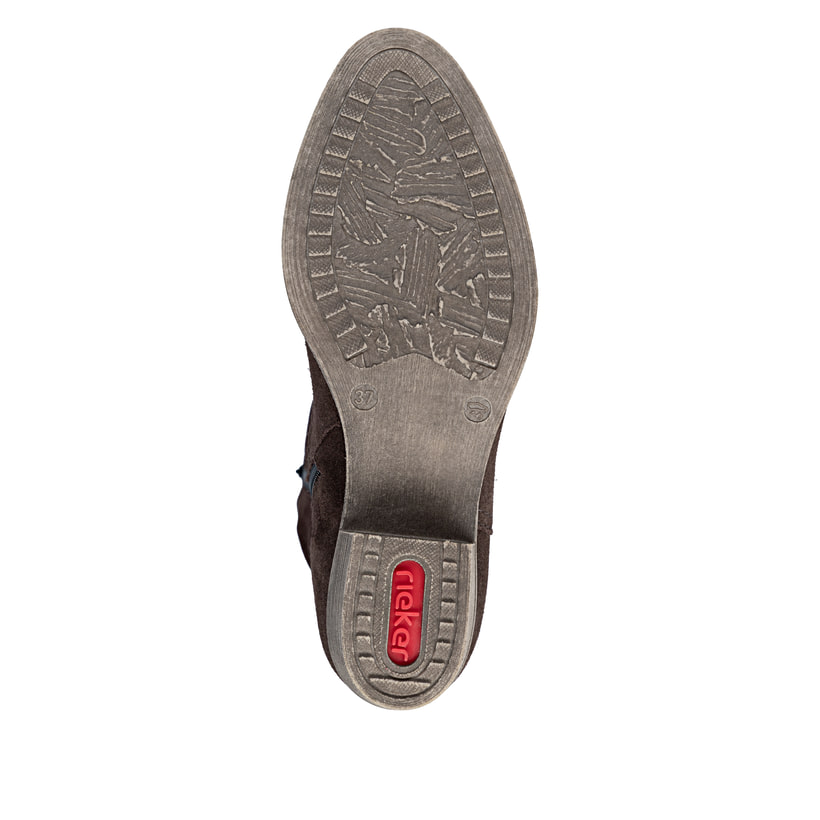 Dunkelbraune Rieker Damen Hochschaftstiefel 73159-25 aus Rauleder. Schuh Laufsohle.