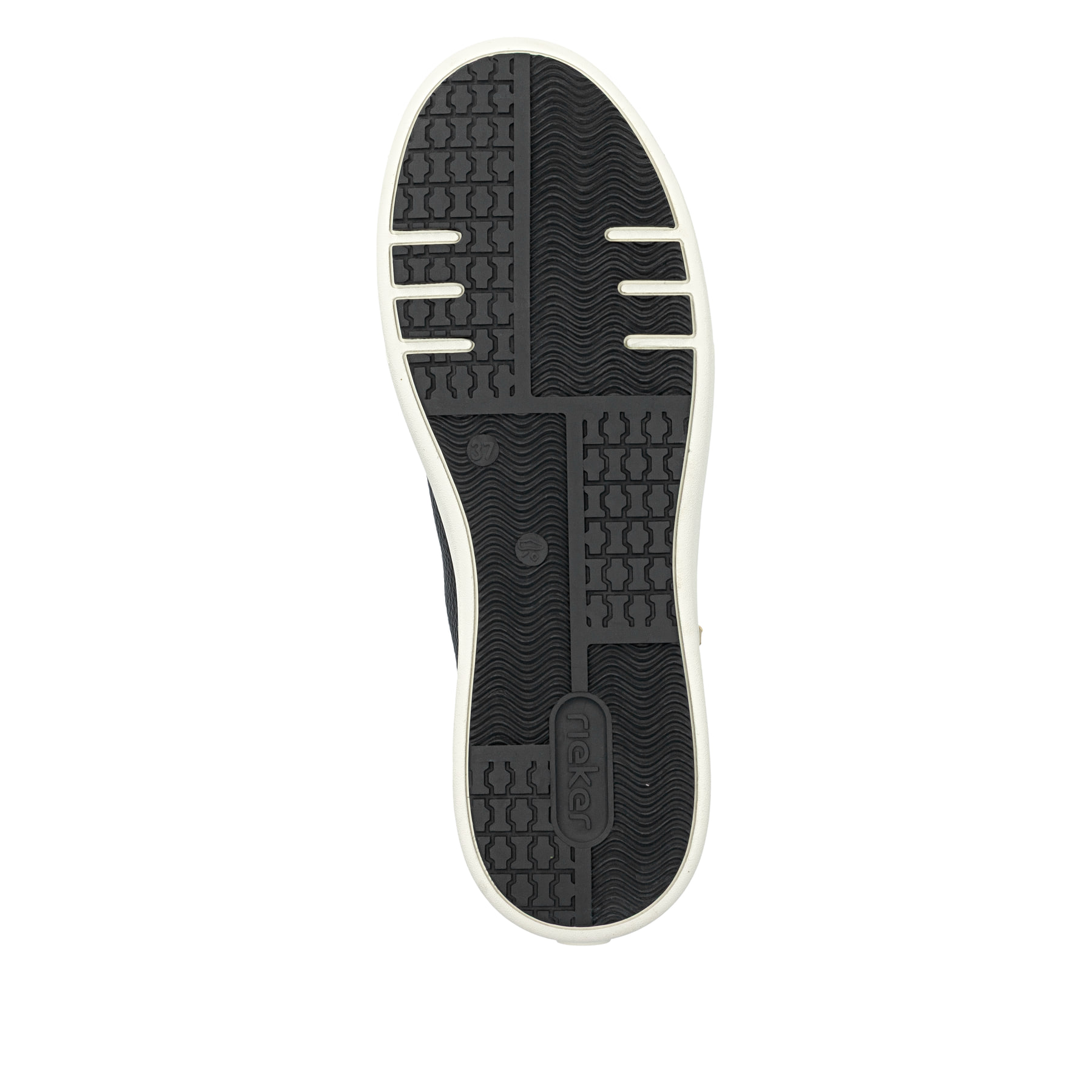 Schwarze Rieker Damen Sneaker High M7744-00 mit einem Reißverschluss. Schuh Laufsohle.
