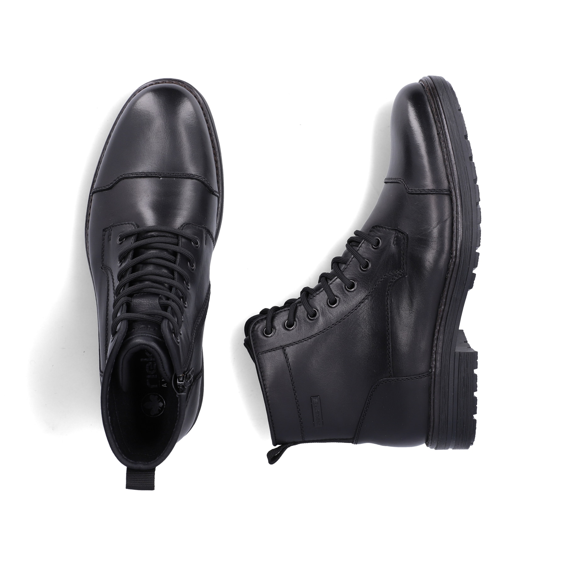 Schwarze Rieker Herren Schnürstiefel 33440-00 aus Glattleder. Schuh von oben, liegend.