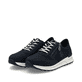 Blaue Rieker Damen Sneaker Low N1411-14 mit einem Reißverschluss. Schuhpaar seitlich schräg.