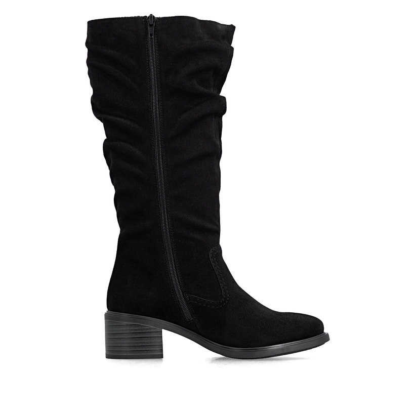 Schwarze Rieker Damen Hochschaftstiefel 74192-00 mit gerafftem Schaft. Schuh Innenseite.