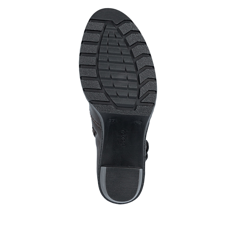 Dunkelbraune Rieker Damen Stiefeletten Y2590-25 mit einem Reißverschluss. Schuh Laufsohle.