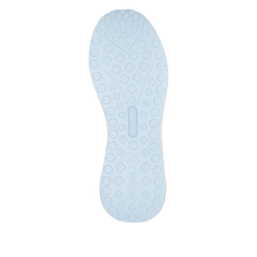 Weiße vegane Rieker Damen Sneaker Low W2700-80 mit einer Schnürung. Schuh Laufsohle.