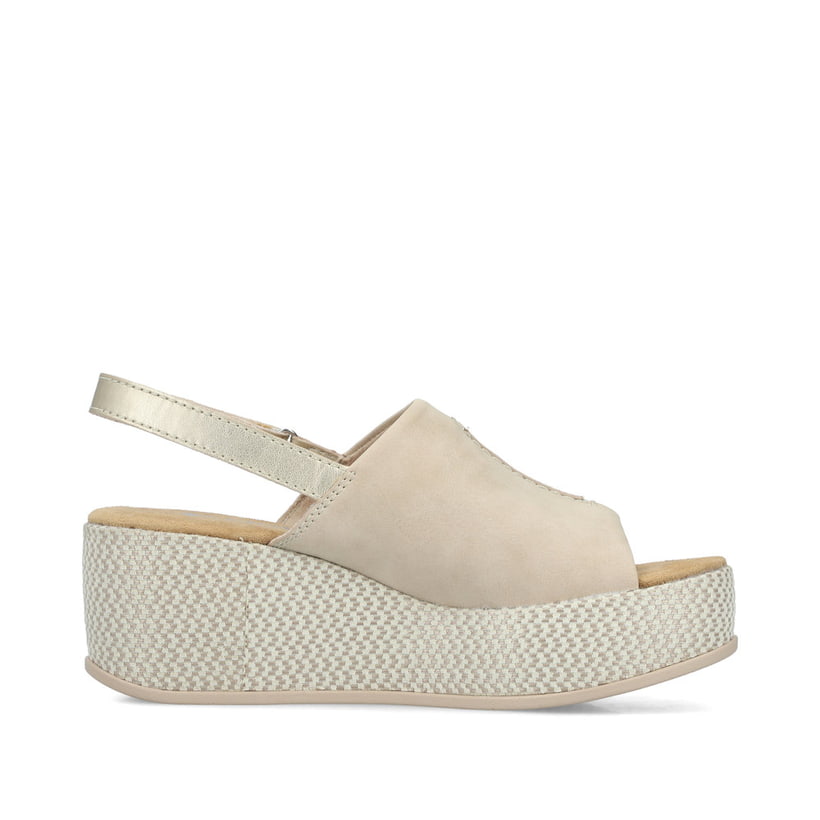 Beige Rieker Damen Sandalen 69460-62 mit moderner Spannnaht. Schuh Innenseite.