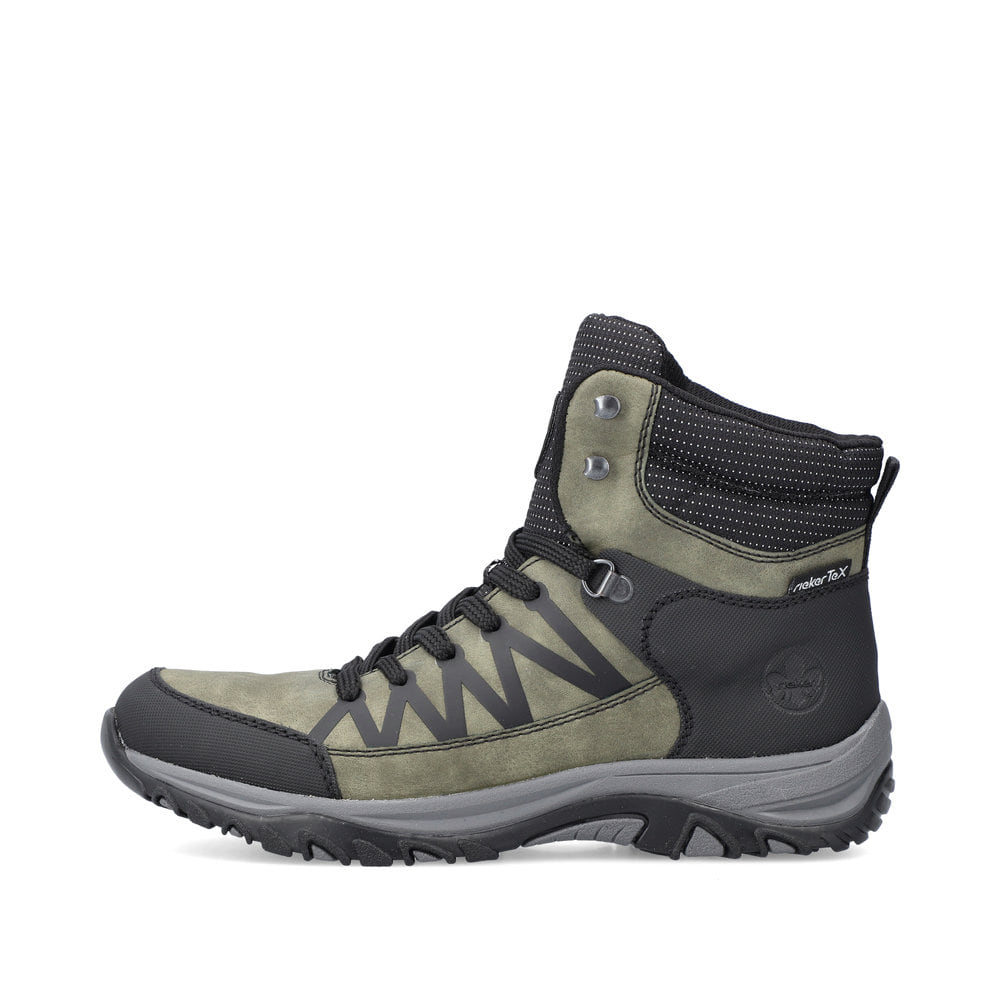 Schieferblaue Rieker Damen Schnürschuhe M9601-14 mit Schnürung sowie einer Profilsohle. Schuh Innenseite