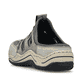 Graue Rieker Damen Clogs L0559-40 mit Gummizug sowie schockabsorbierender Sohle. Schuh von hinten.