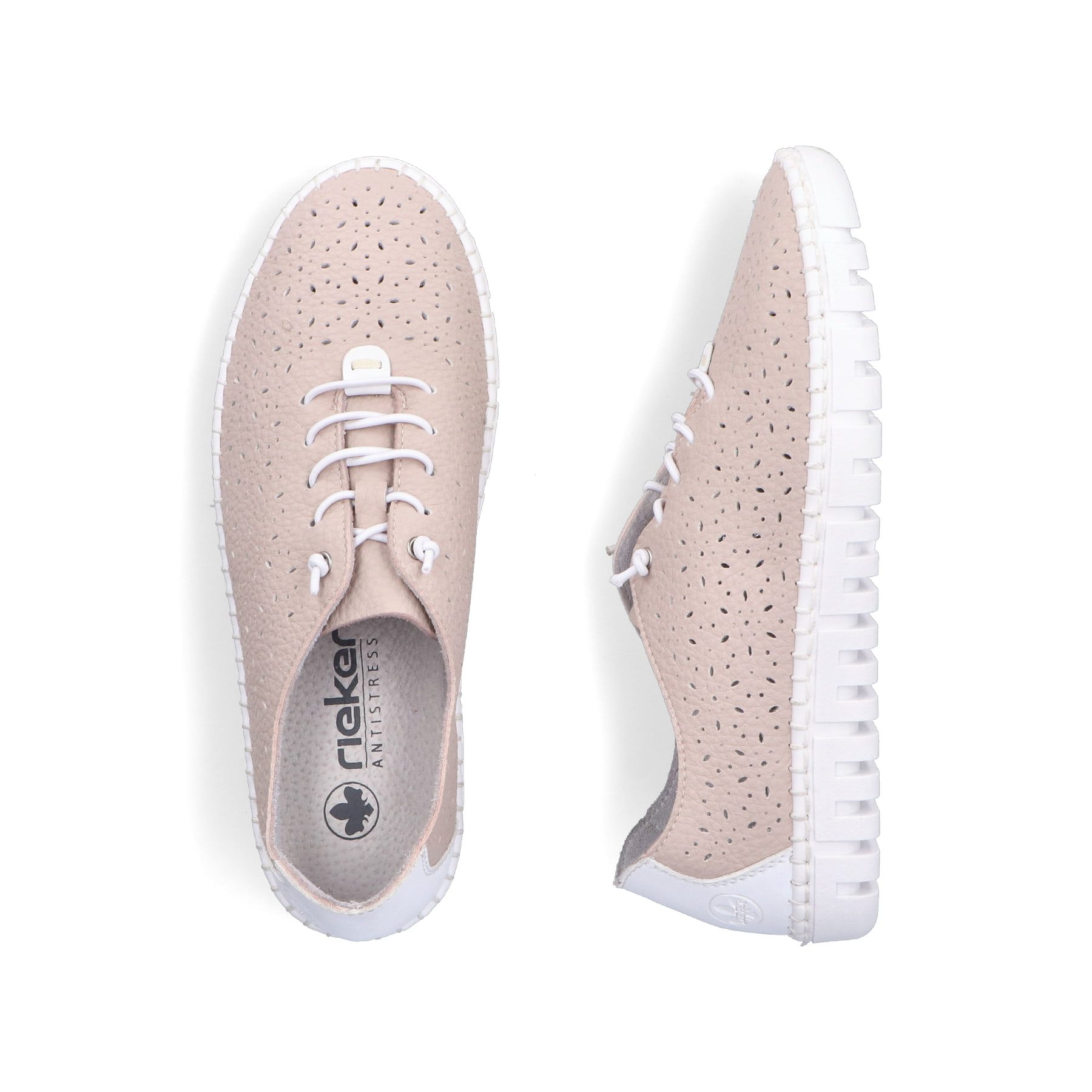 Rosane Rieker Damen Slipper M2356-31, Barfußschuhe mit einem Gummizug. Schuh von oben, liegend.
