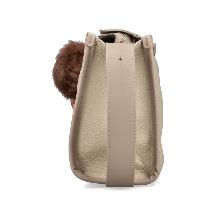 Rieker Handtasche H1656-60 in Beige mit Puschel an der Seite, Reißverschluss und Handyfach. Linksseitig.