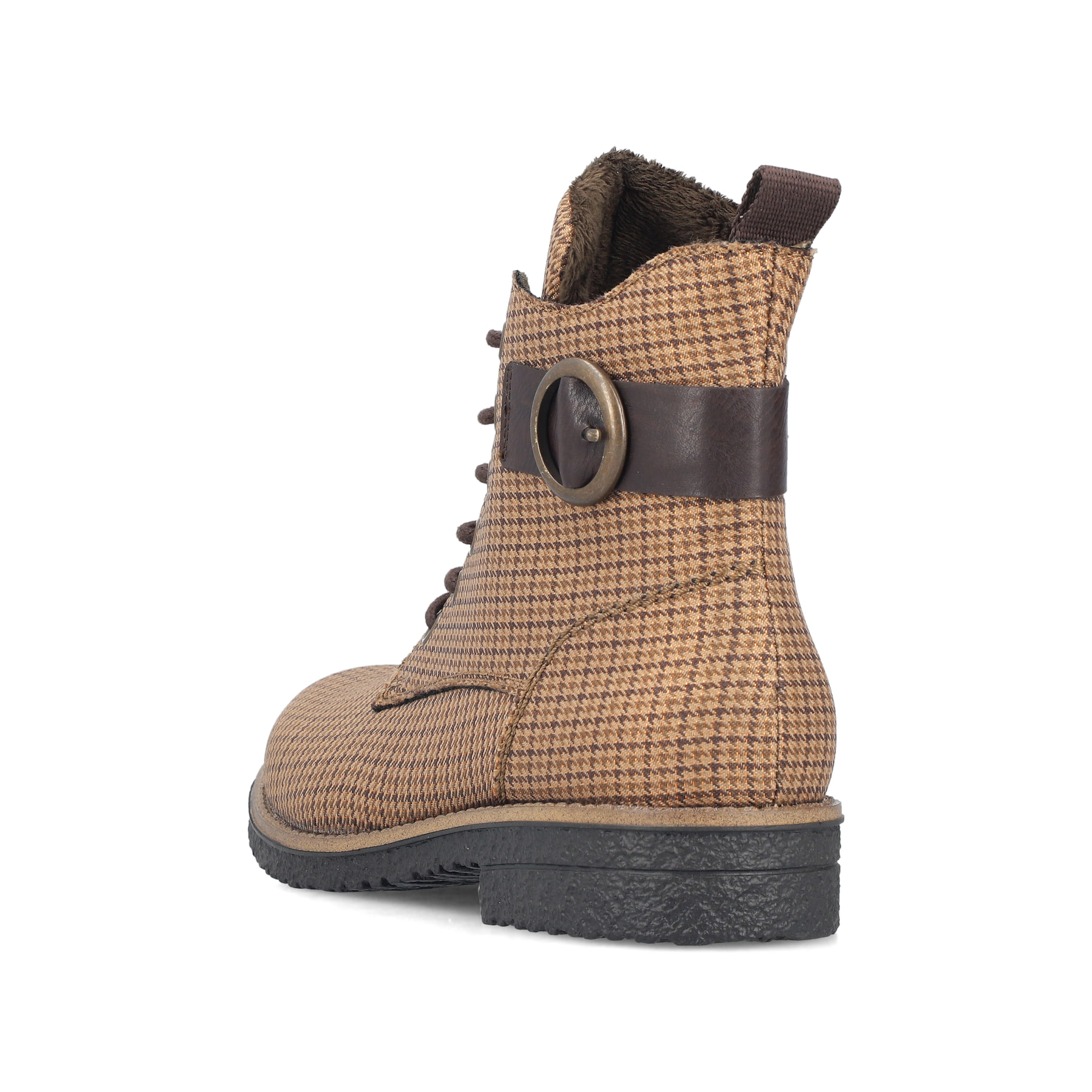 Beige Rieker Damen Schnürstiefel 73520-64 mit Deko-Schnalle. Schuh von hinten.