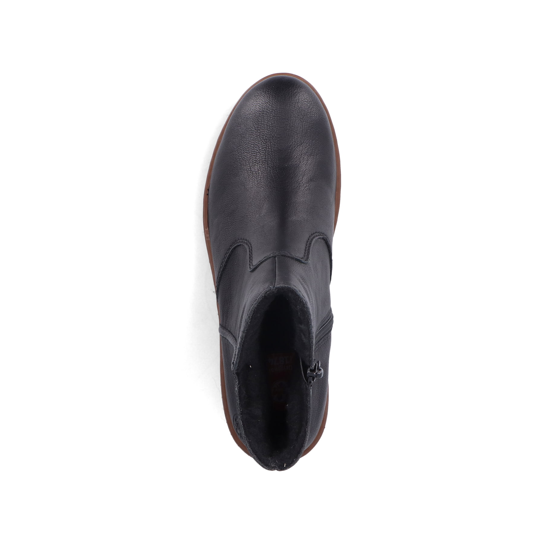 Bottines Rieker noires pour femmes X9165-00 avec fermeture éclair. Chaussure vue de dessus.