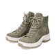 
Laubgrüne Rieker Damen Schnürstiefel X9334-54 mit Schnürung und Reißverschluss. Schuhpaar schräg.
