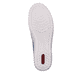 Blaue Rieker Damen Slipper N0963-12 mit Gummischnürung sowie verwaschenem Look. Schuh Laufsohle.