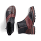 Dunkelblau-weinrote Rieker Damen Kurzstiefel Z9356-90 mit einem Reißverschluss. Schuh von oben, liegend.