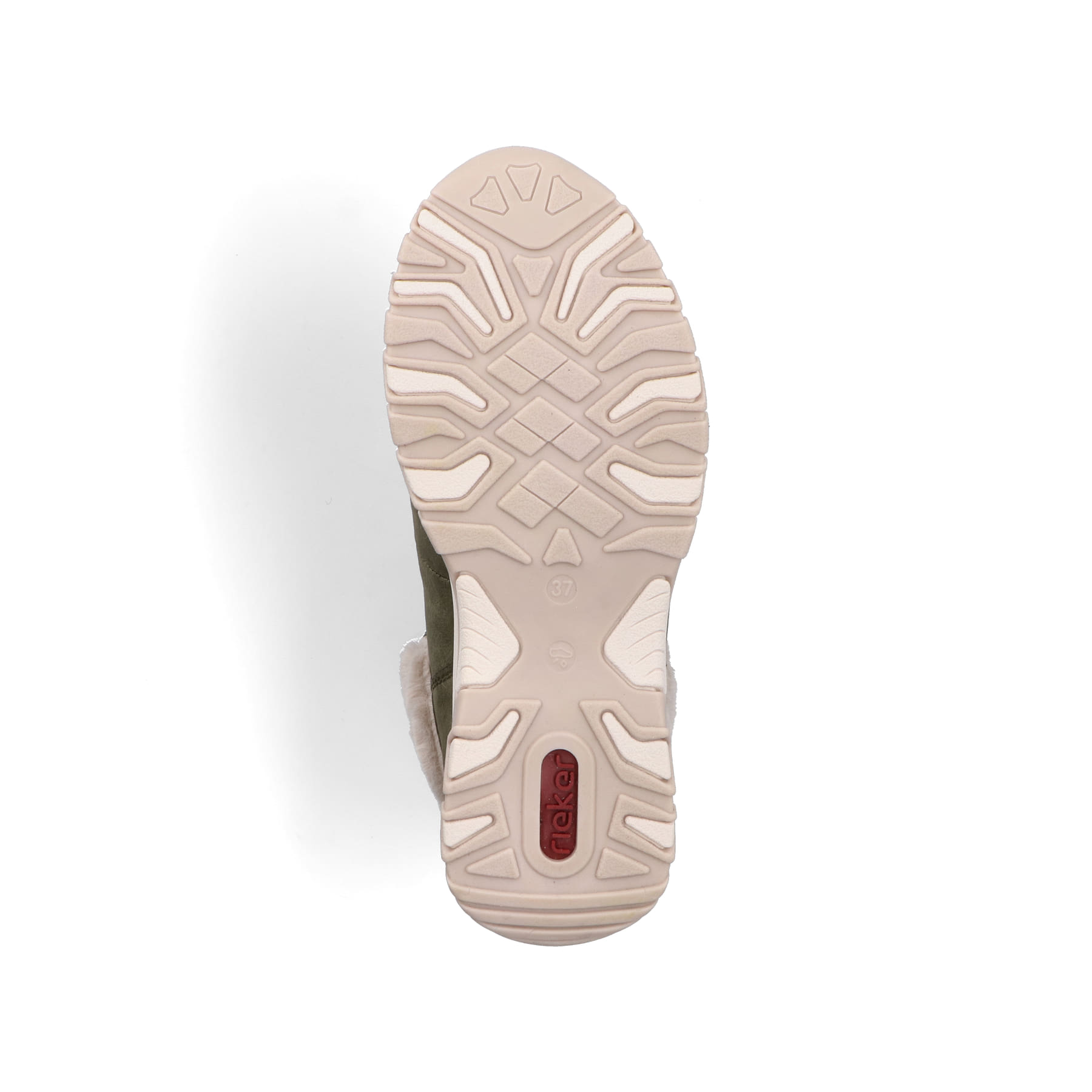 Grüne Rieker Damen Schnürstiefel M9610-54 mit wasserabweisender TEX-Membran. Schuh Laufsohle.