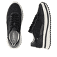 Schwarze Rieker Damen Sneaker Low W3800-00 aus Glattleder mit einer Schnürung. Schuh von oben, liegend.