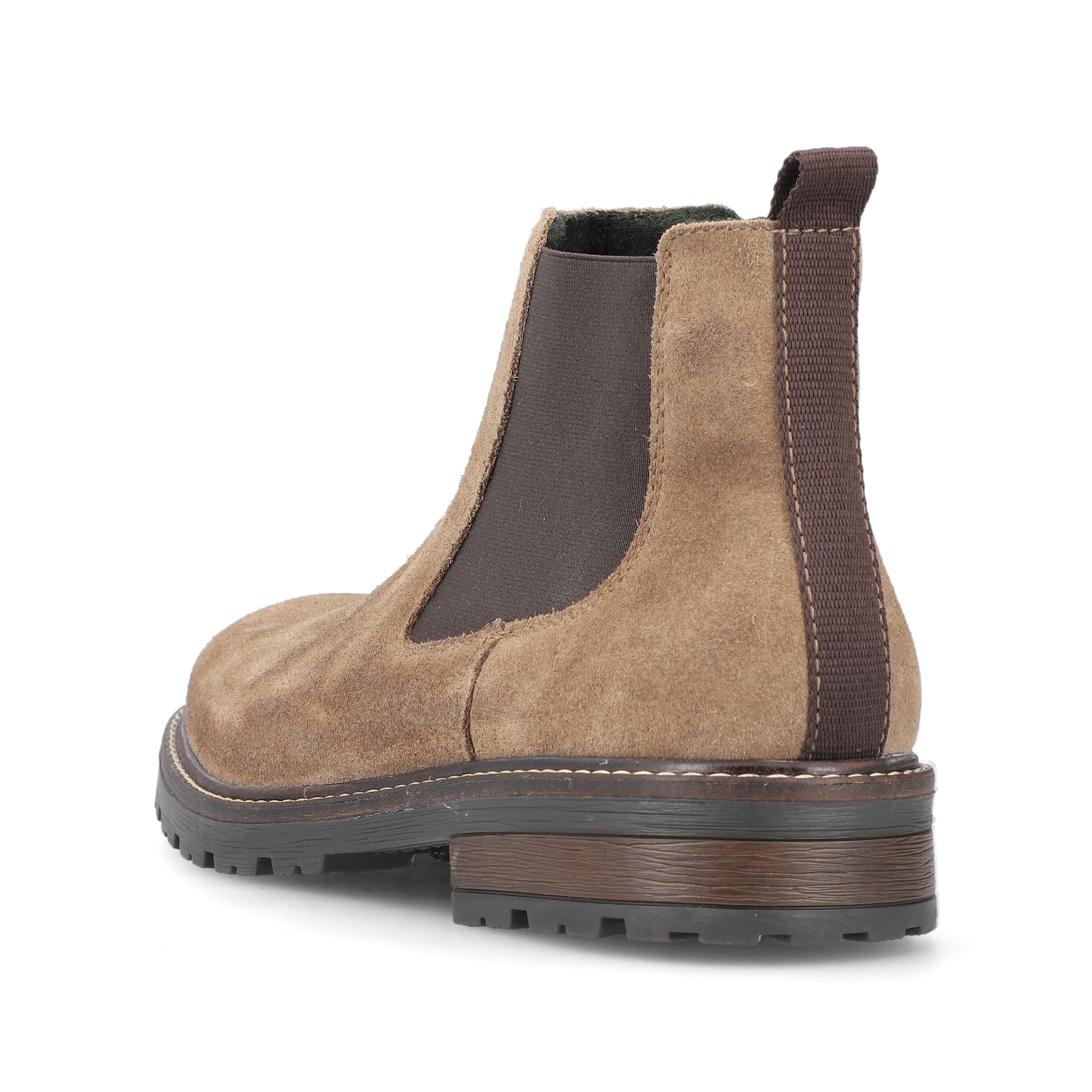 Sandbeige Rieker Herren Chelsea Boots 32051-64 mit einer robusten Profilsohle. Schuh von hinten