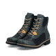 Blau-schwarze Rieker Damen Schnürstiefel 73510-90 mit farbenfrohen Details. Schuhpaar seitlich schräg.